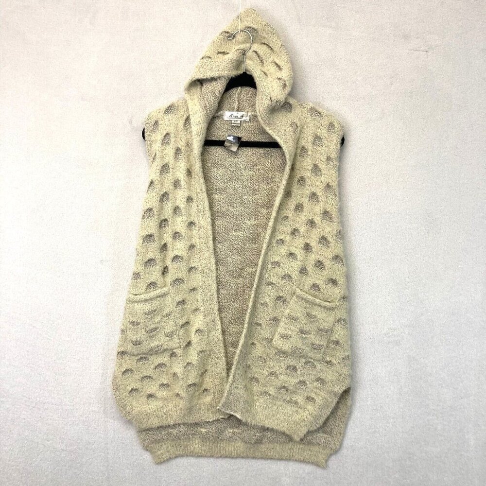NWT Aris A Open Front Fuzzy Cardigan S/M Small Medium Beige Knit Boho Textured‎
